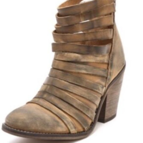 Free People Boot Bootie Terracotta Brown Hybrid Strappy Leather Distressed - Picture 10 of 10